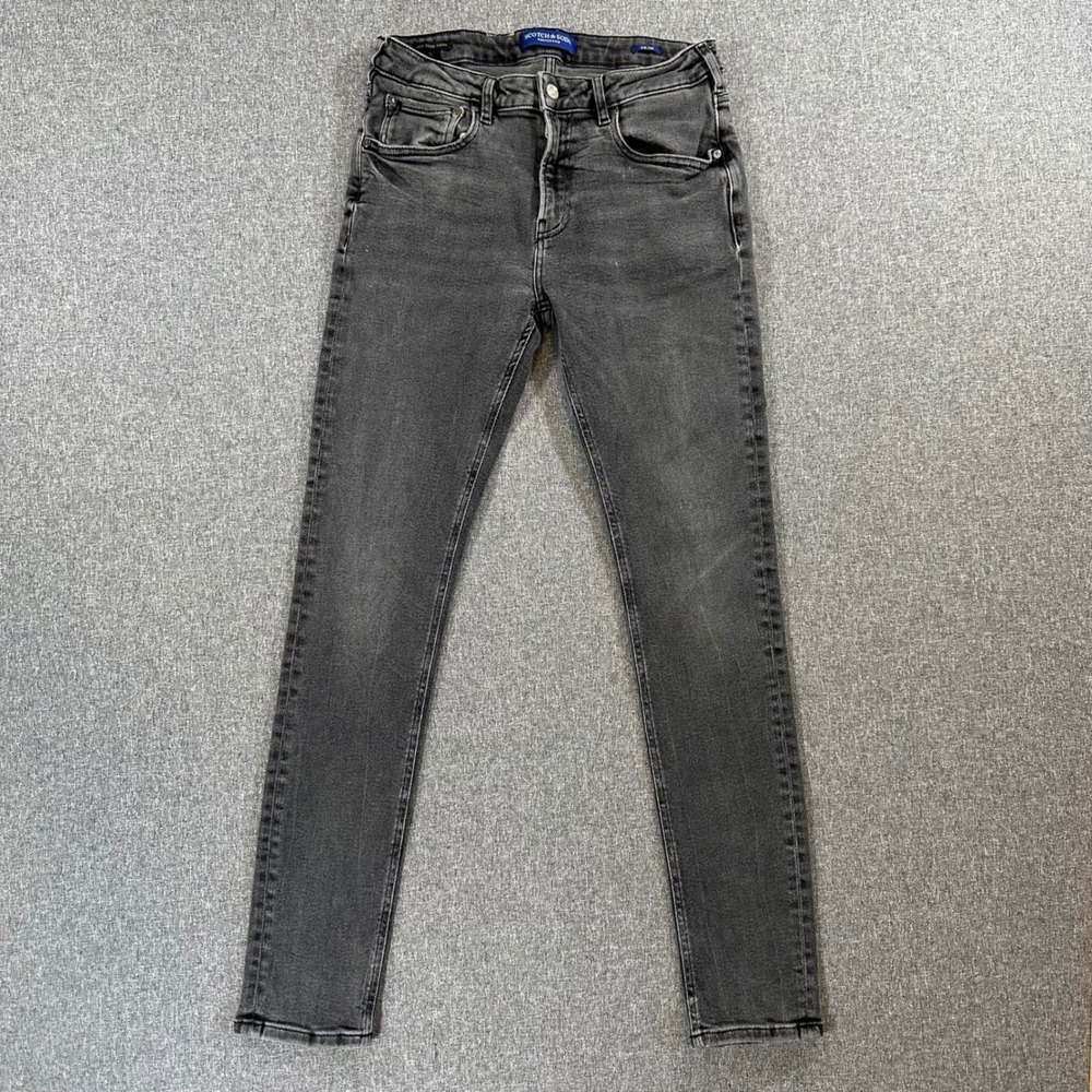 Scotch & Soda Skim Mens Jeans 33x34 Skinny Fit Faded Black Denim Pants Amsterdam